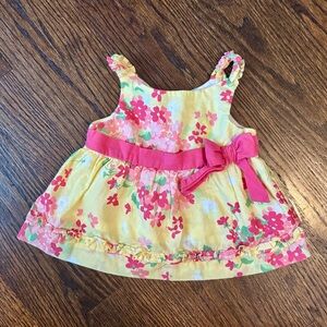 Floral Yellow Dress with Pink Bow